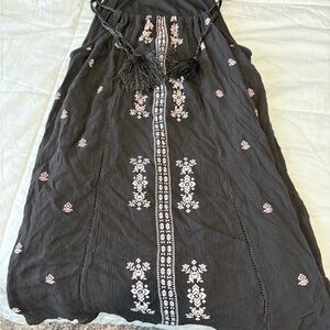 Black Embroidered Boho shirt with Pink Accents
